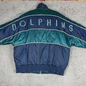 Vintage Miami Dolphins Jacket Mens Medium Teal Navy NFL Football Pro Player 90s